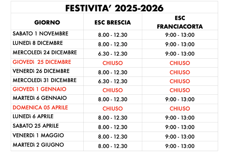 FESTIVITA’ 2025-2026