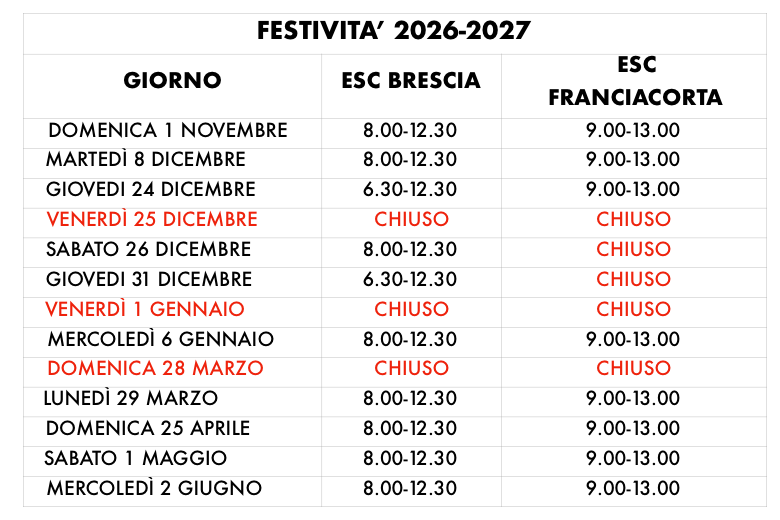 FESTIVITA’ 2026-2027